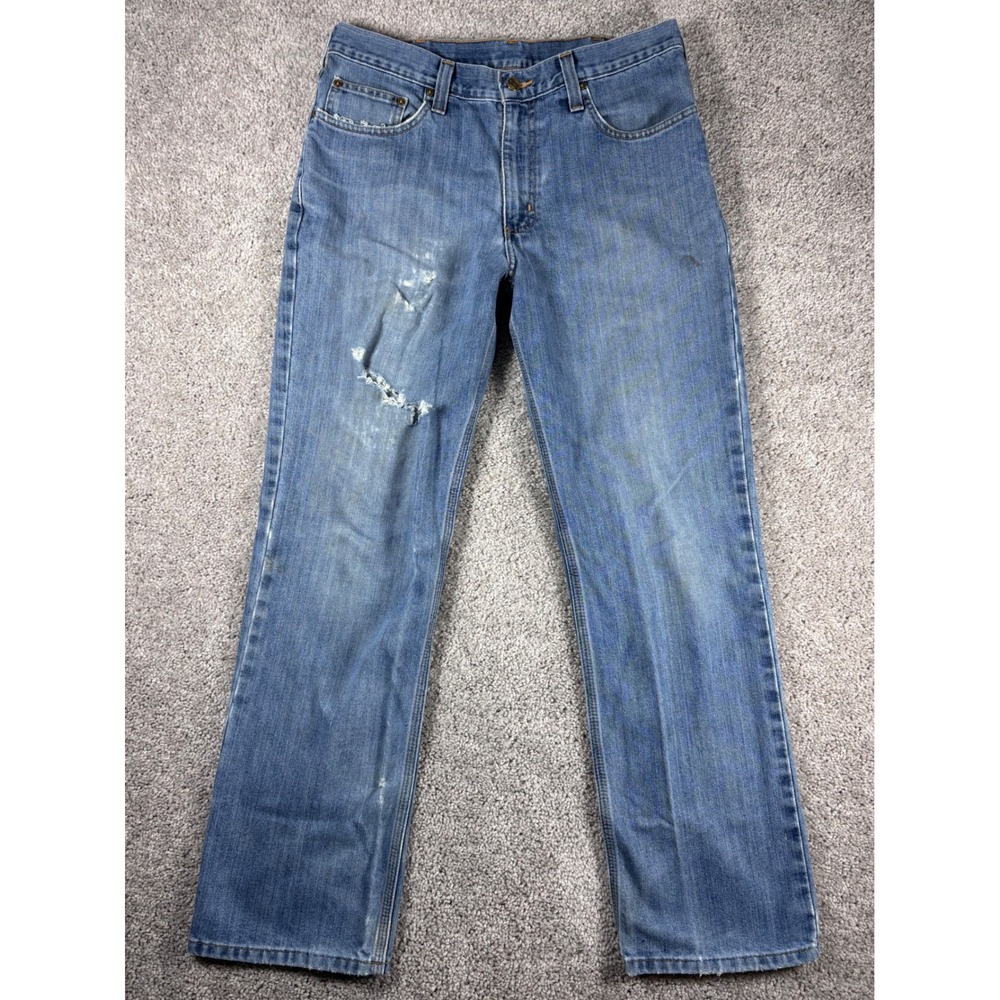 Carhartt Relaxed Fit‎ Jeans Mens 34x32 Blue Denim Distressed Work Pants (READ)